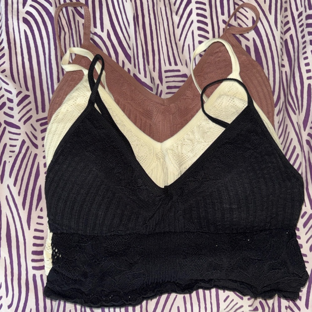 Set of Three Lace Bralettes - Black, Cream, Mauve
